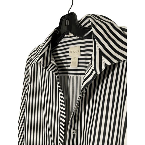 Chico's No Iron Cotton Women's Striped Dress Shirt Preppy Old Money Luxury Sz 1P - Picture 2 of 6